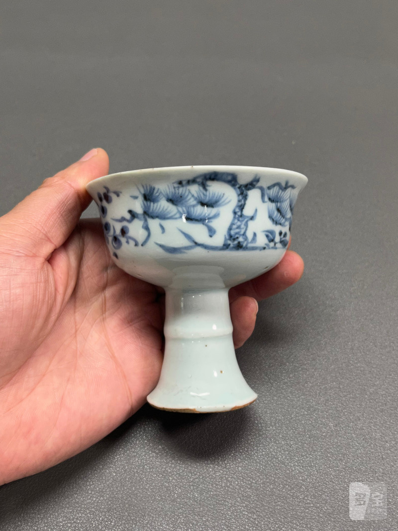元  青花花卉纹高足杯 - 图8